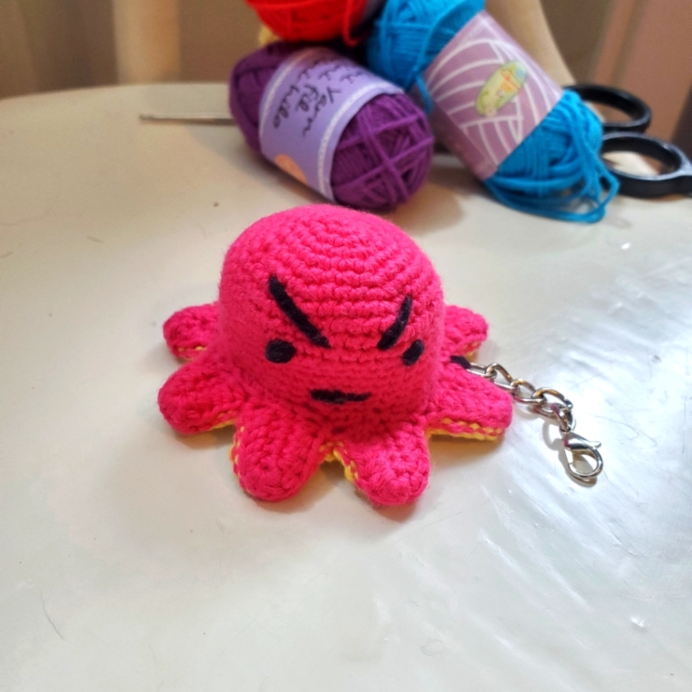 Reversible Happy Sad Octopus - Handmade Keychain